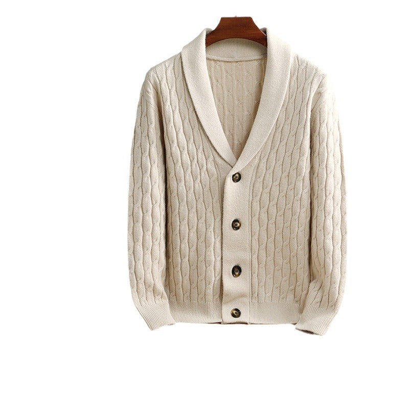 Ignatius | Mens Wool Blend Cardigan Thick Knit Coat Jumper - 5