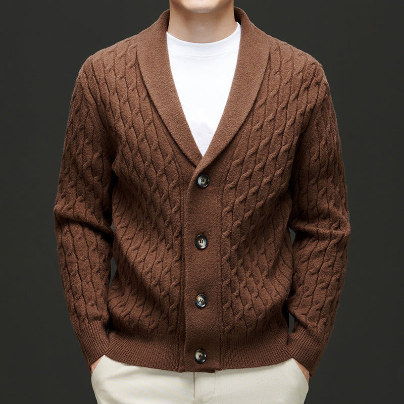 Ignatius | Mens Wool Blend Cardigan Thick Knit Coat Jumper - 9