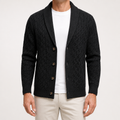 Ignatius | Mens Cardigan Wool Blend Knitted Thick Knit Coat Jumper, Black