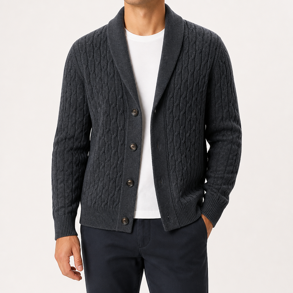 Ignatius | Mens Cardigan Wool Blend Knitted Thick Knit Coat Jumper, Grey