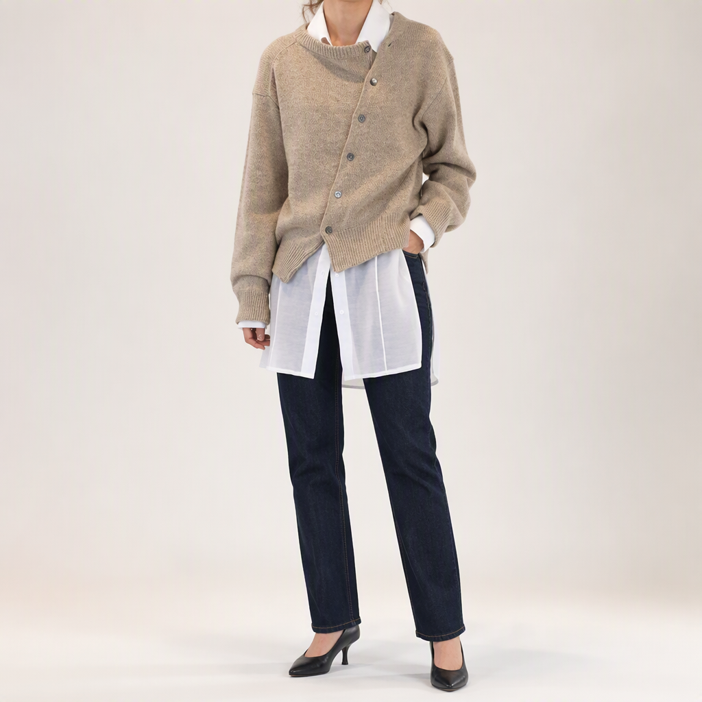 Ilse | Womens Cardigan Knitted Button Round Neck Casual Cardigan, Apricot