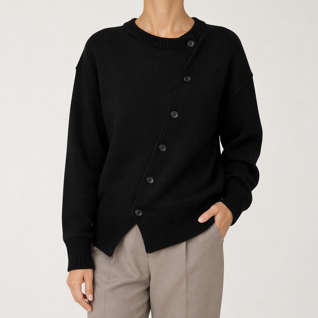 Ilse | Womens Cardigan Knitted Button Round Neck Casual Cardigan, Black