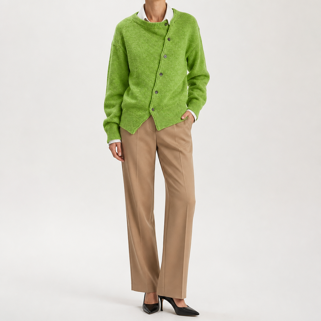 Ilse | Womens Cardigan Knitted Button Round Neck Casual Cardigan, Green