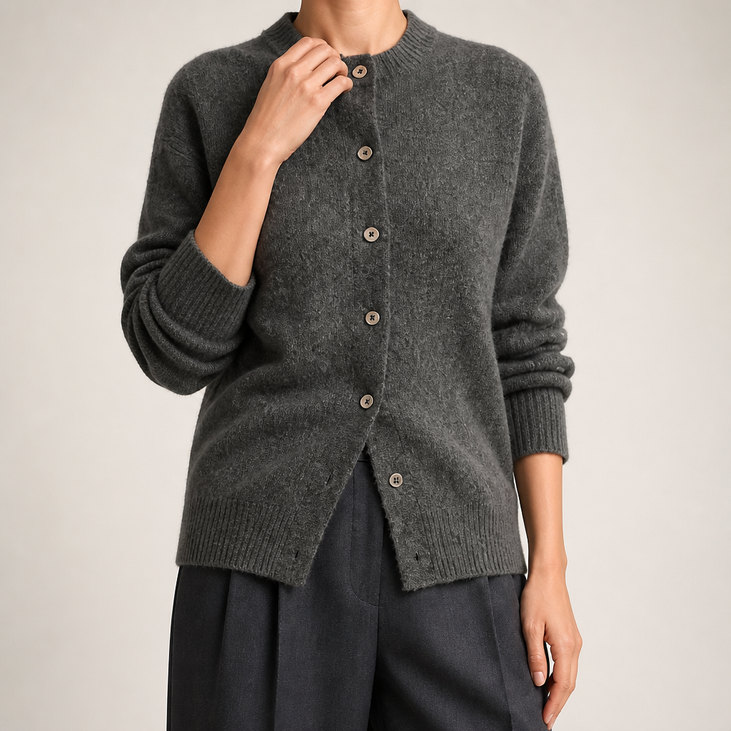 Ilse | Womens Cardigan Knitted Button Round Neck Casual Cardigan, Grey