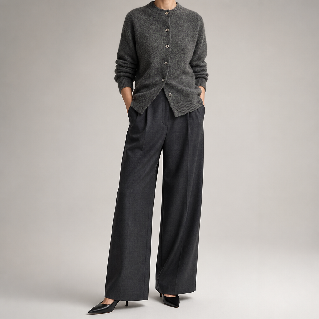 Ilse | Womens Cardigan Knitted Button Round Neck Casual Cardigan, Grey