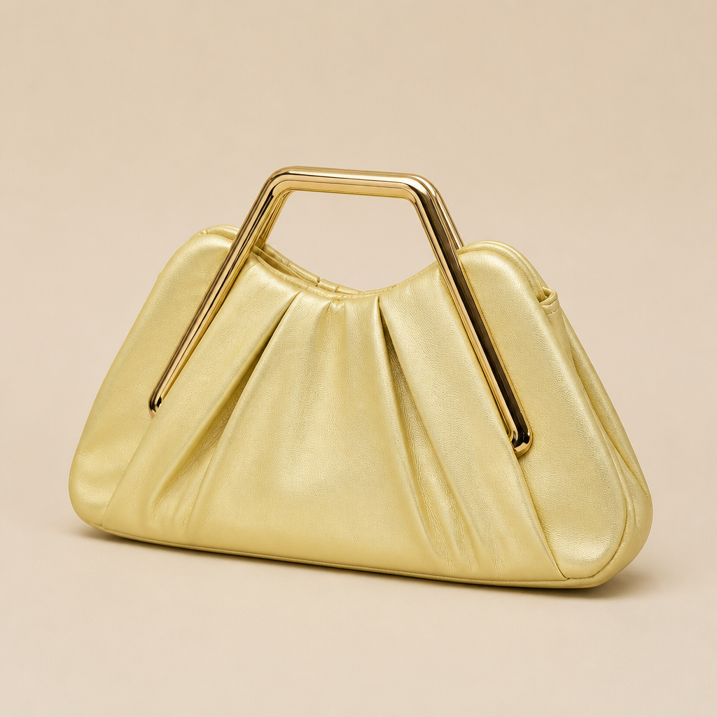 Ines | Womens Clutch Bag Evening Dinner Party Bag, Gold