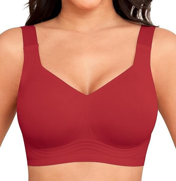 Ines | Womens Wireless Seamless Full Coverage Bra Lingerie - Red