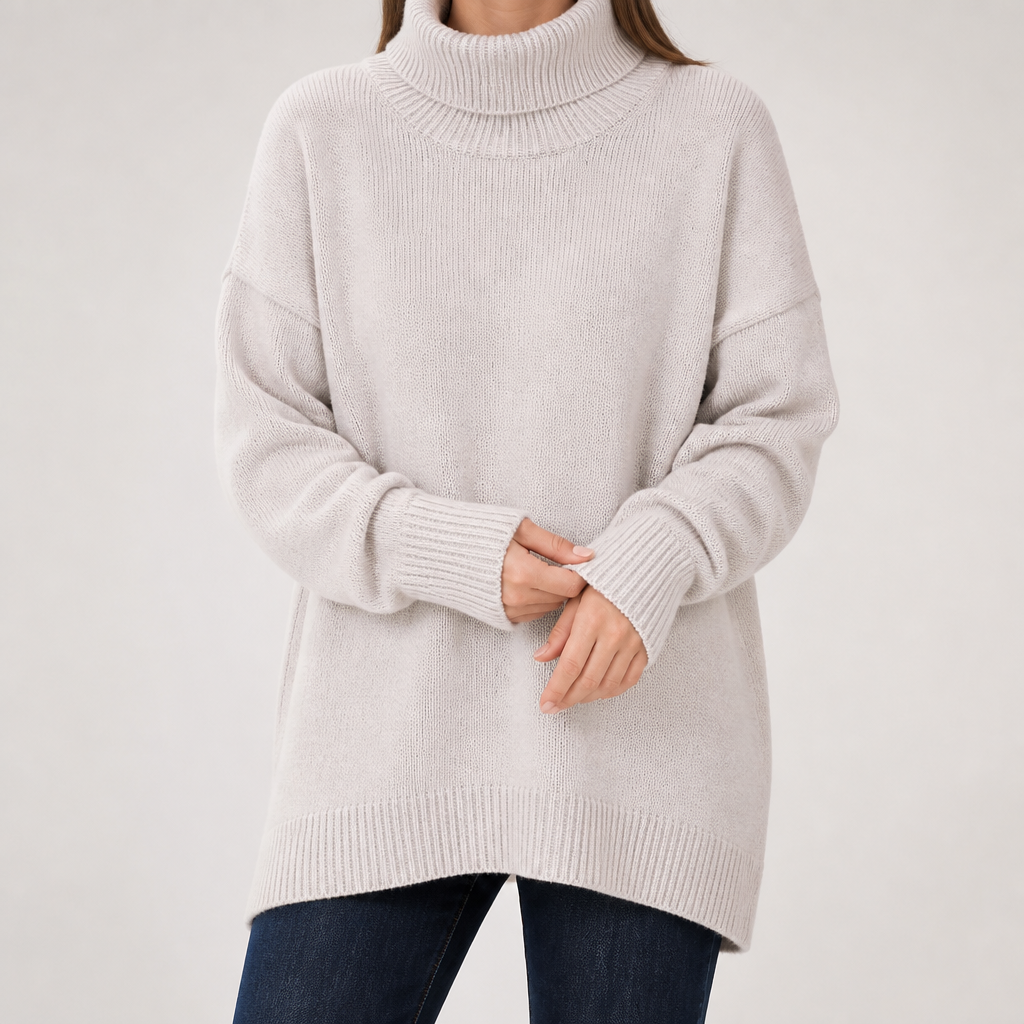 Ingrid | Womens Turtleneck Knitted Long Sleeve Jumper Sweater, Apricot
