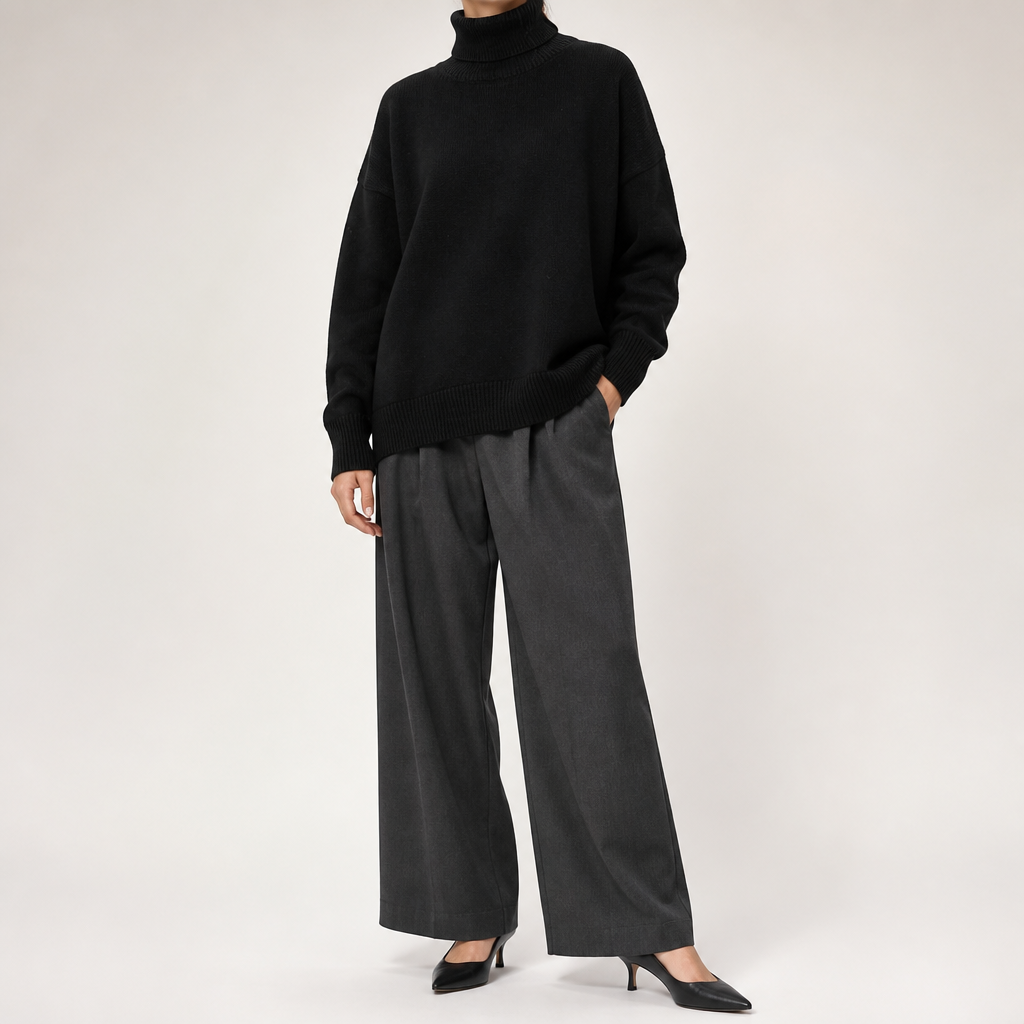 Ingrid | Womens Turtleneck Knitted Long Sleeve Jumper Sweater, Black