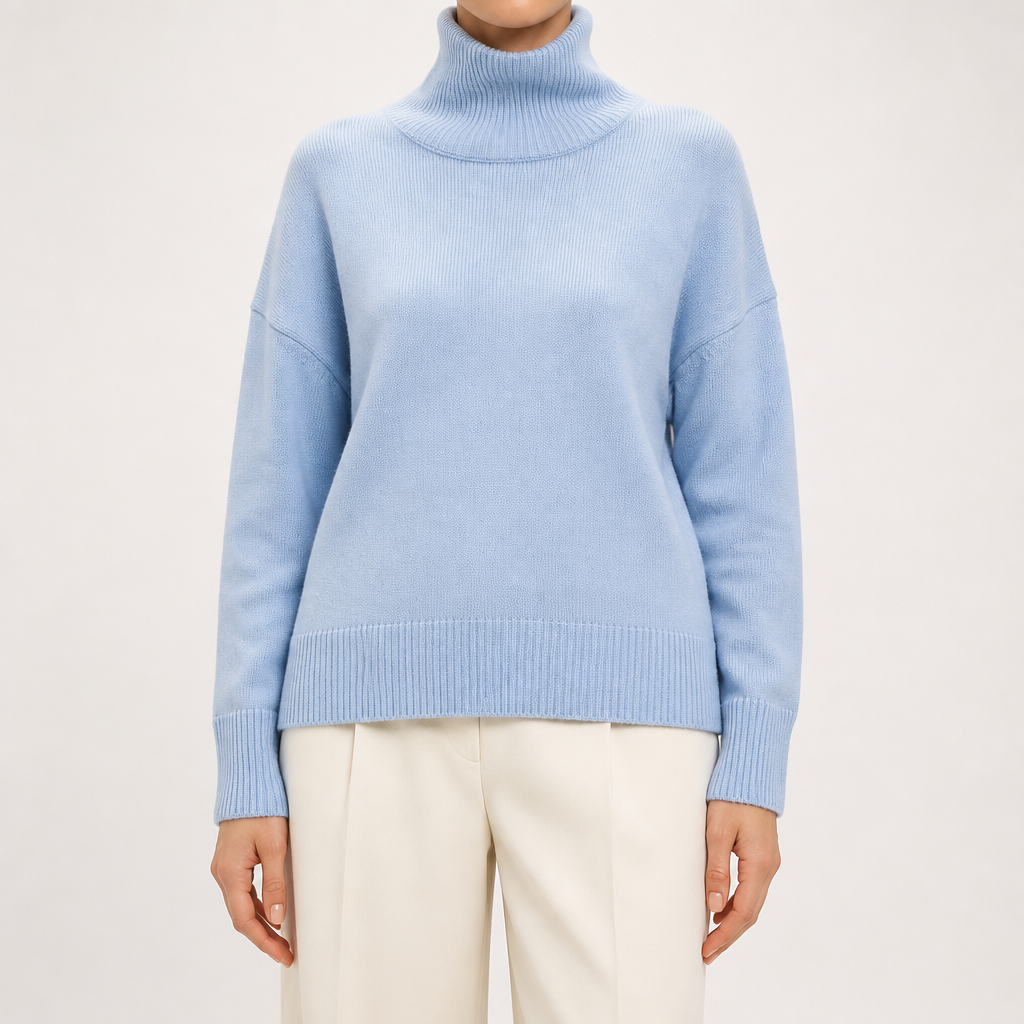 Ingrid | Womens Turtleneck Knitted Long Sleeve Jumper Sweater, Light Blue