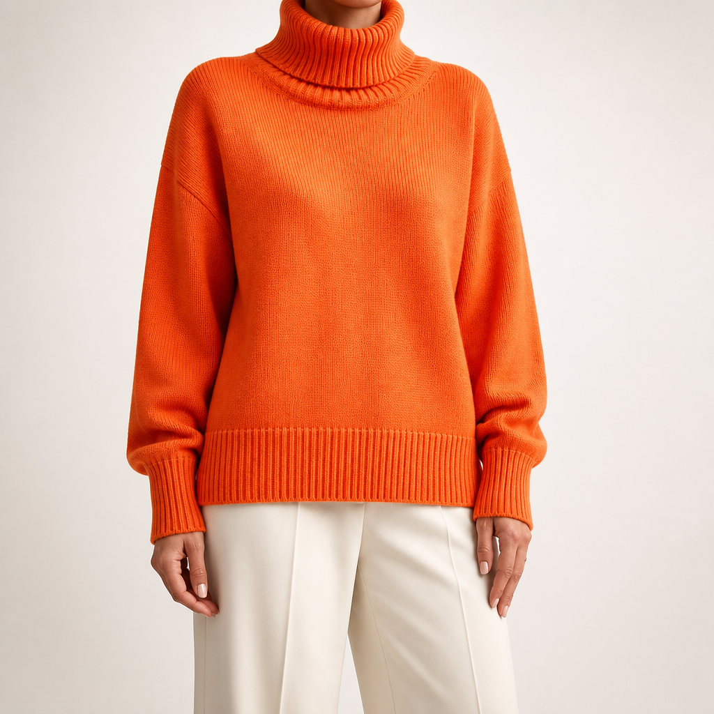 Ingrid | Womens Turtleneck Knitted Long Sleeve Jumper Sweater, Orange