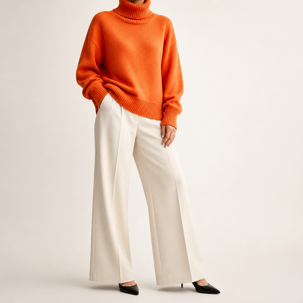Ingrid | Womens Turtleneck Knitted Long Sleeve Jumper Sweater, Orange