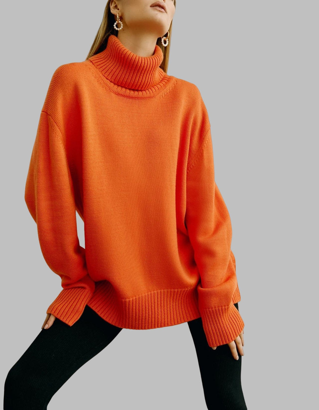 Ingrid | Womens Turtleneck Knitted Jumper - Orange