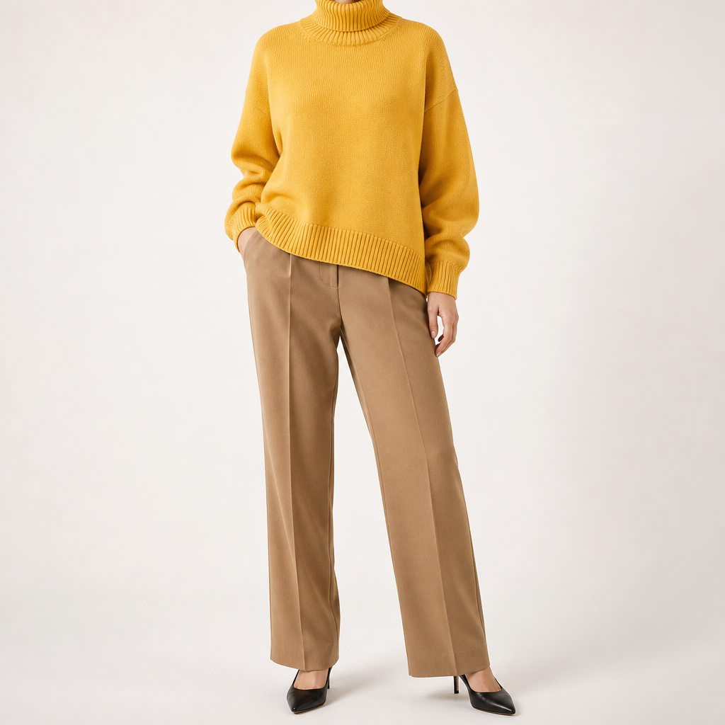 Ingrid | Womens Turtleneck Knitted Long Sleeve Jumper Sweater, Yellow