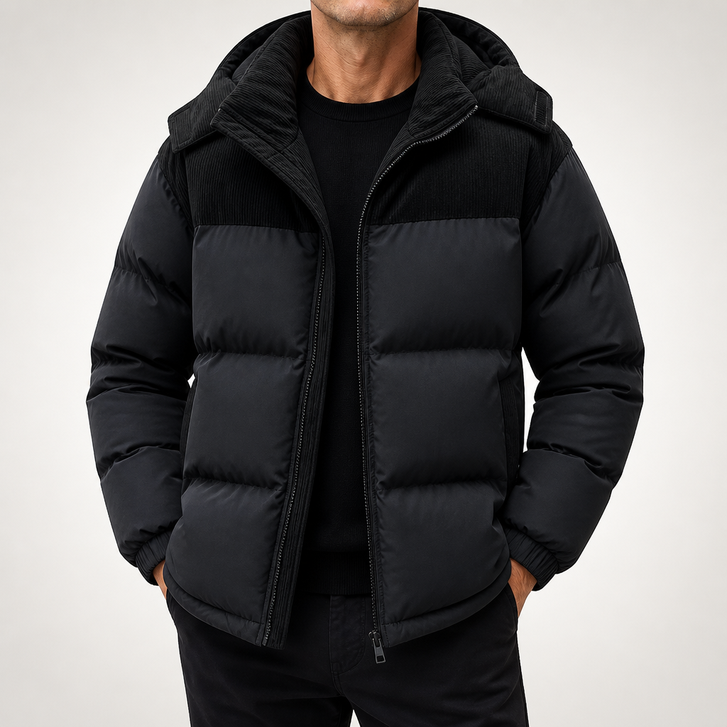 Ira | Mens Padded Fleece Lined Winter Warm Quilted Puffer Jacket, Black