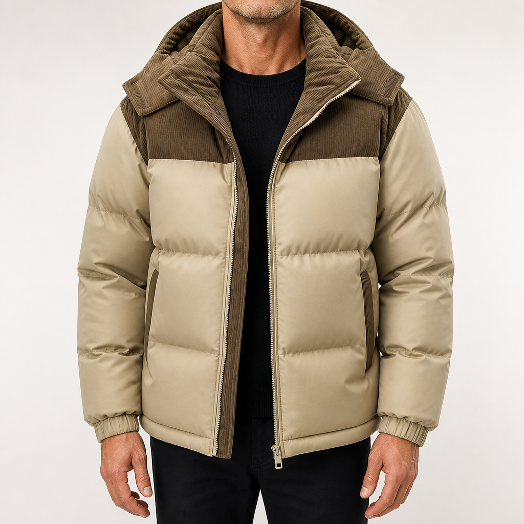 Ira | Mens Padded Fleece Lined Winter Warm Quilted Puffer Jacket, Khaki