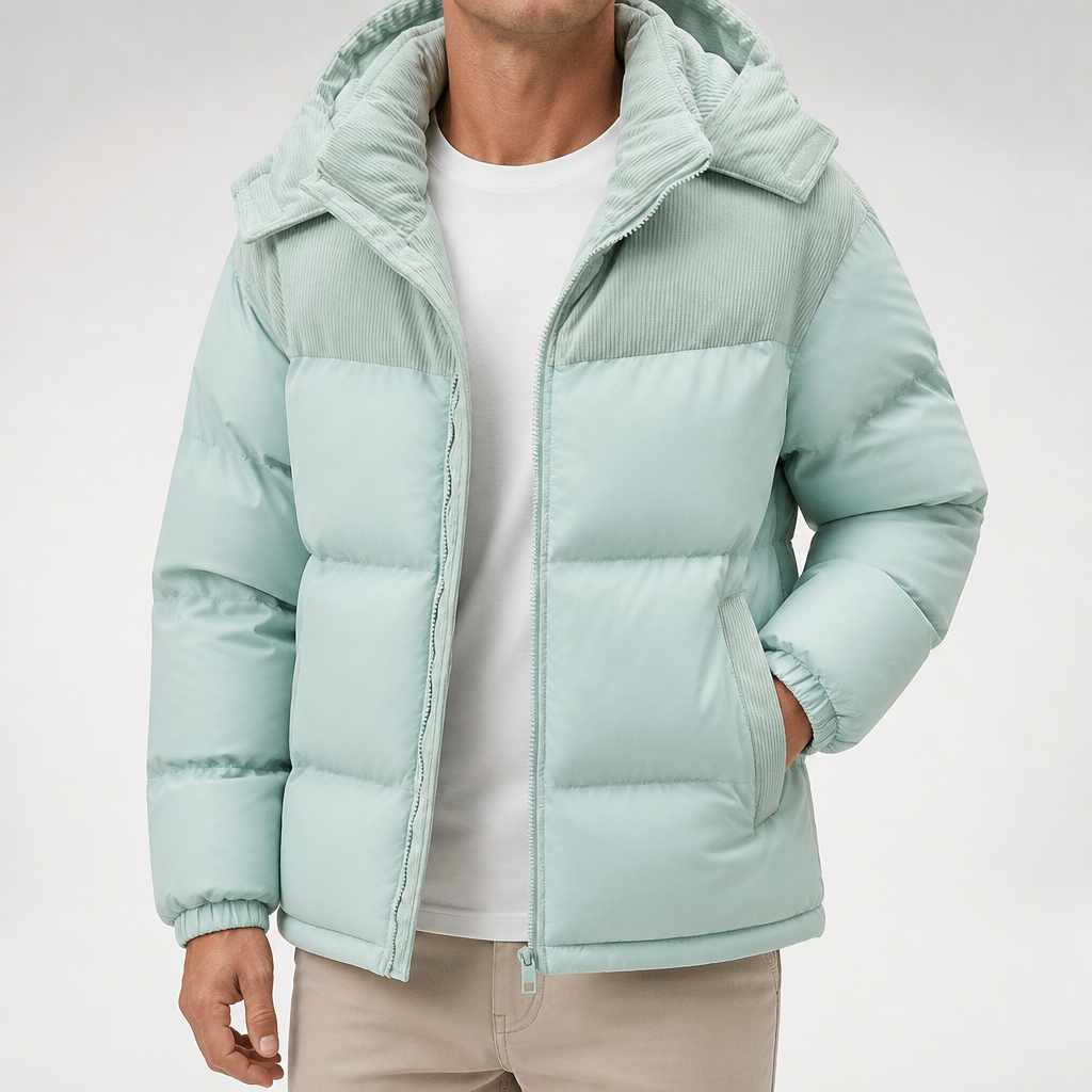Ira | Mens Padded Fleece Lined Winter Warm Quilted Puffer Jacket, Light Green