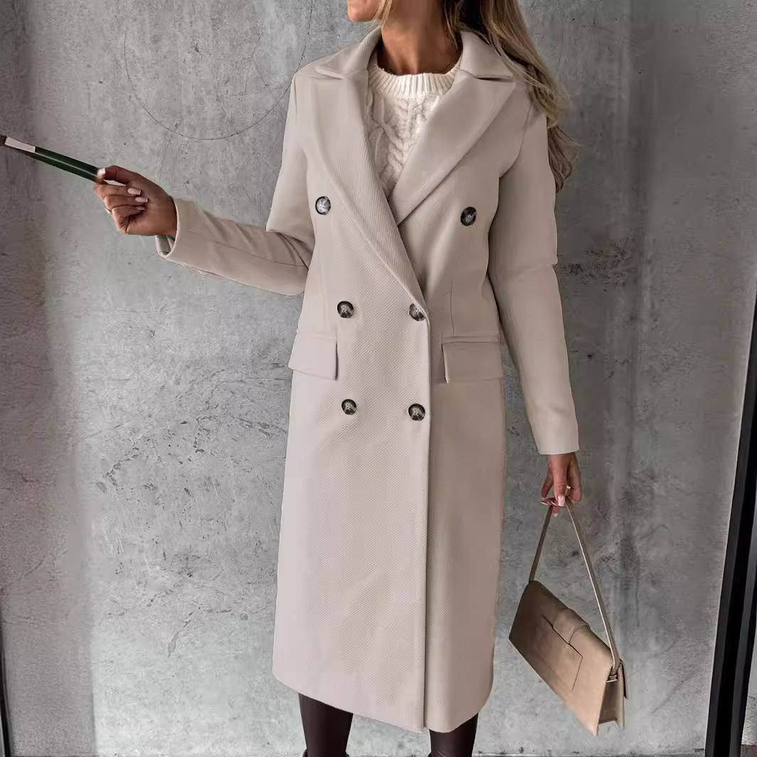 Iris | Womens Double Breasted Lapel Coat, Beige