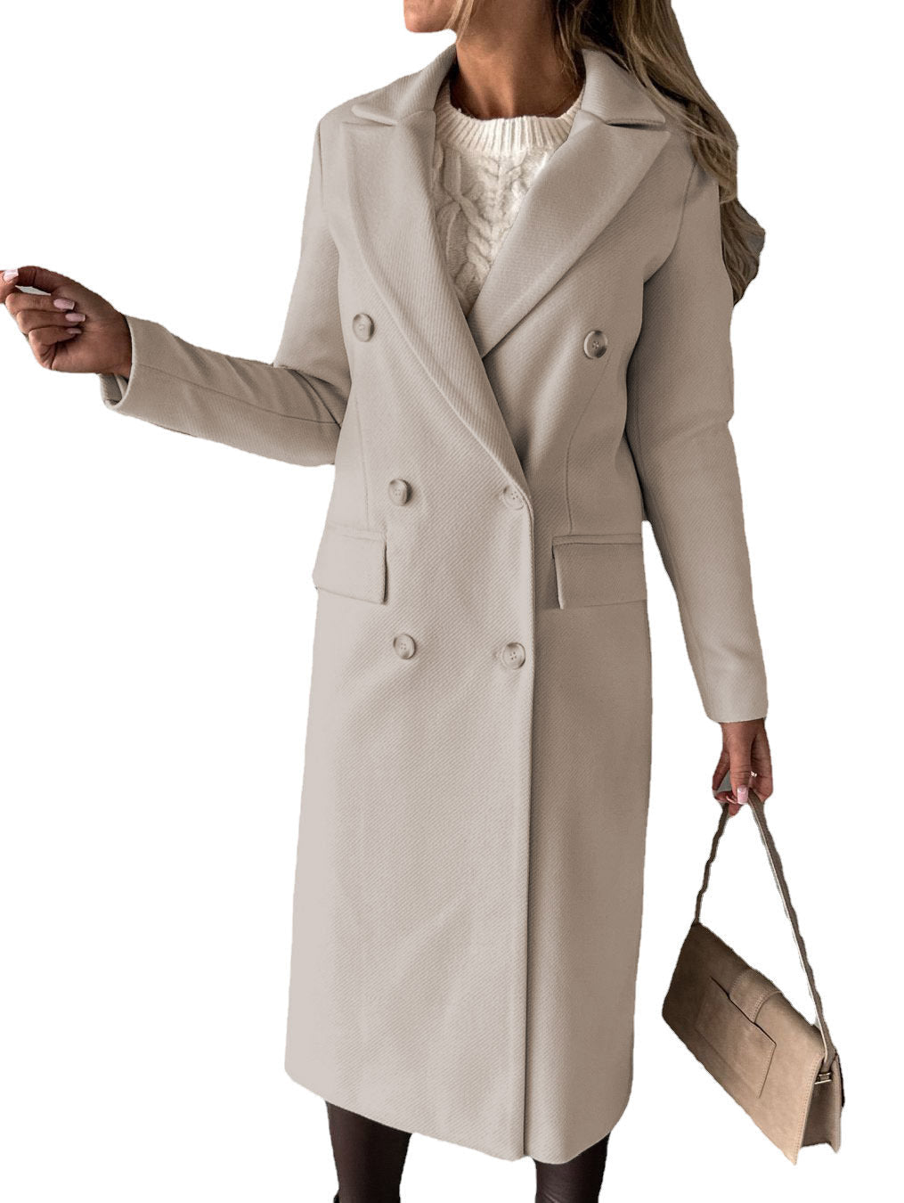 Iris | Womens Double Breasted Lapel Coat, Beige