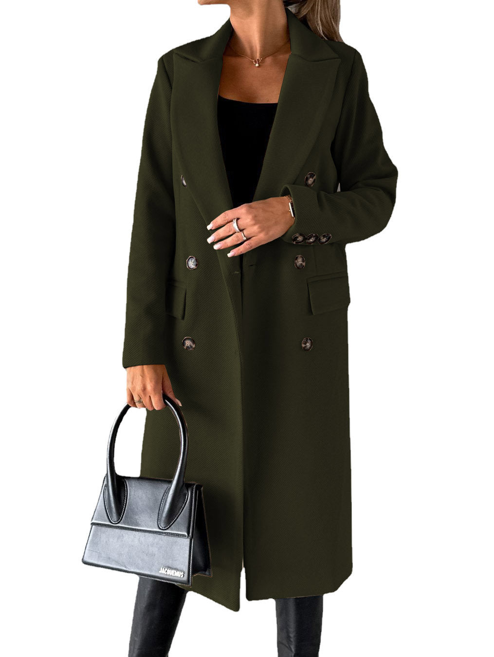 Iris | Womens Double Breasted Lapel Coat, Military Green