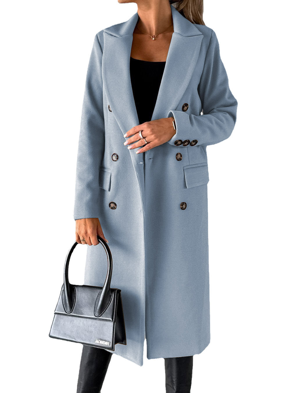 Iris | Womens Double Breasted Lapel Coat, Sky Blue