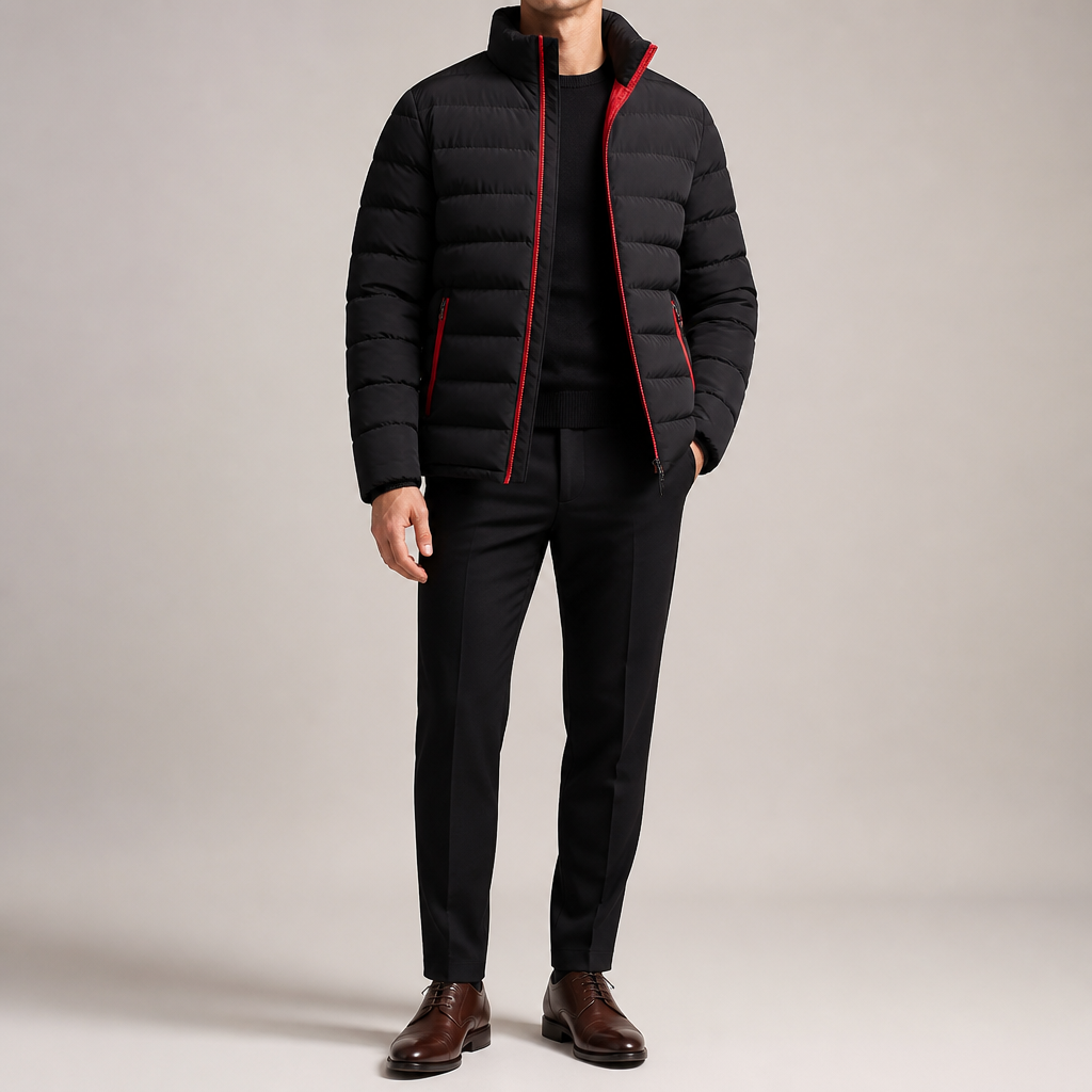 Isidore | Mens Warm Zip Stand Collar Winter Cotton Cardigan, Black