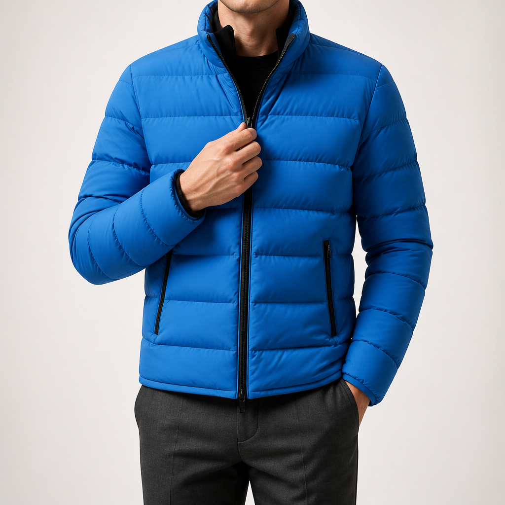 Isidore | Mens Warm Zip Stand Collar Winter Cotton Cardigan, Light Blue