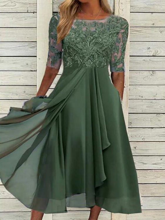 Isla | Chiffon Lace Wedding Guest Midi Dress Bridesmaid