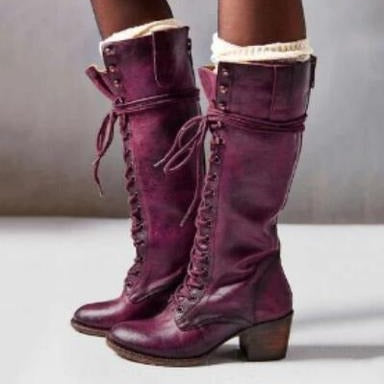 Isla | Womens Lace Up Block Heel Knee High Boots - 2