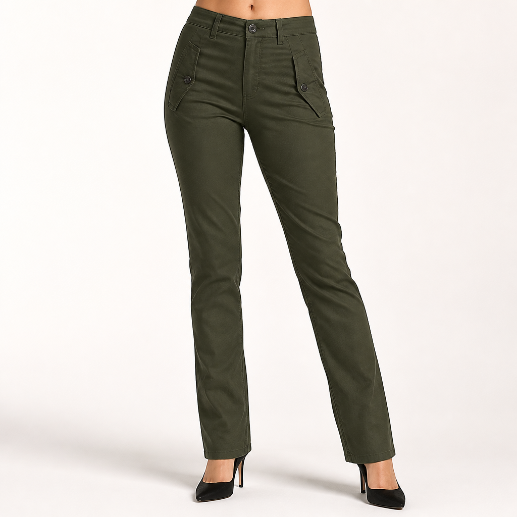 Jansen | Womens Trousers Wide Leg High Waisted Casual Pants, Green