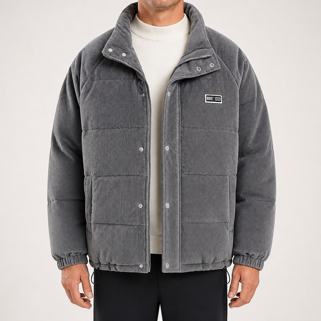 Jarvis | Mens Corduroy Padded Winter Soft Shell Jacket, Grey