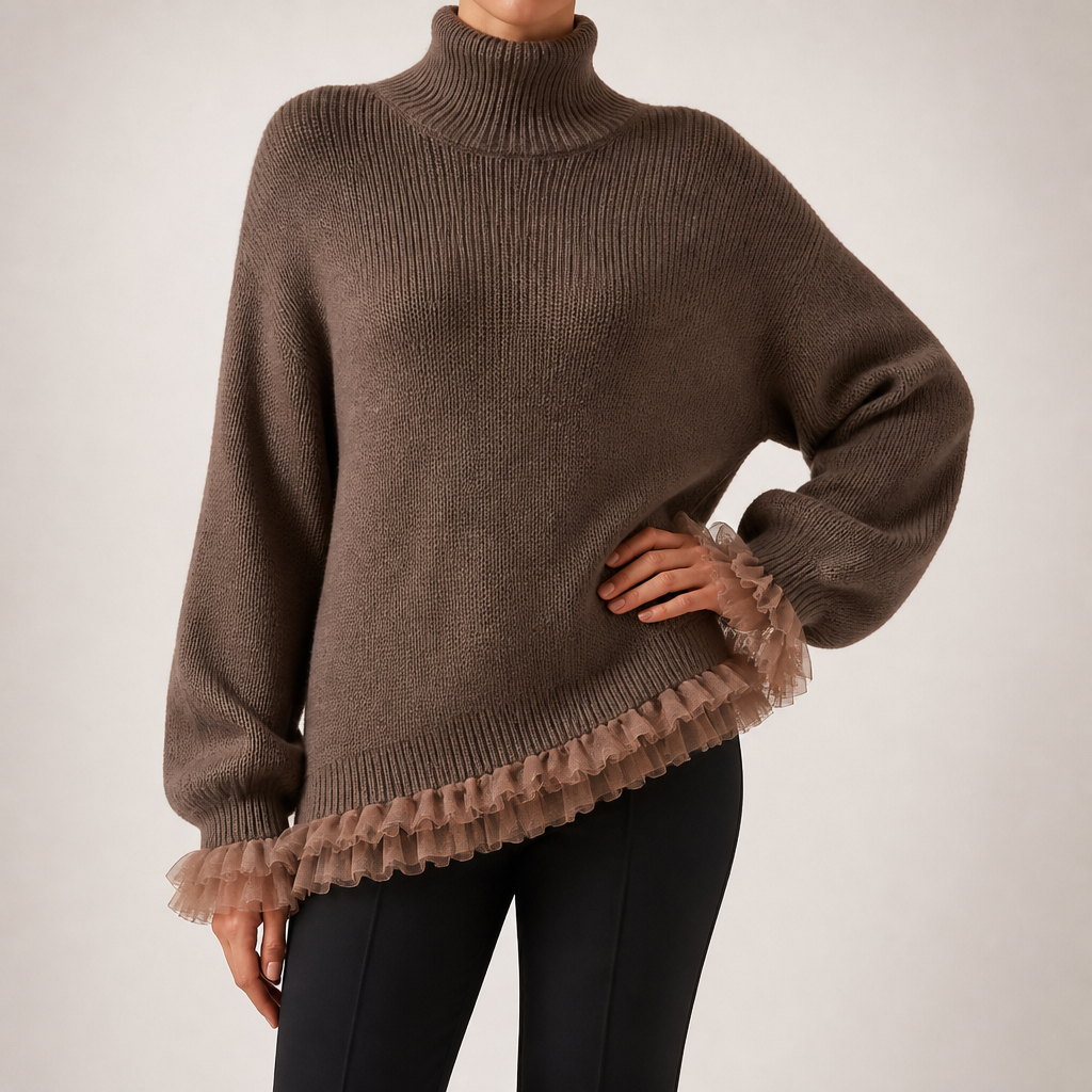 Jarvis | Womens Jumper Knitted High Neck Ruffle Warm Winter Sweater, Design 1
