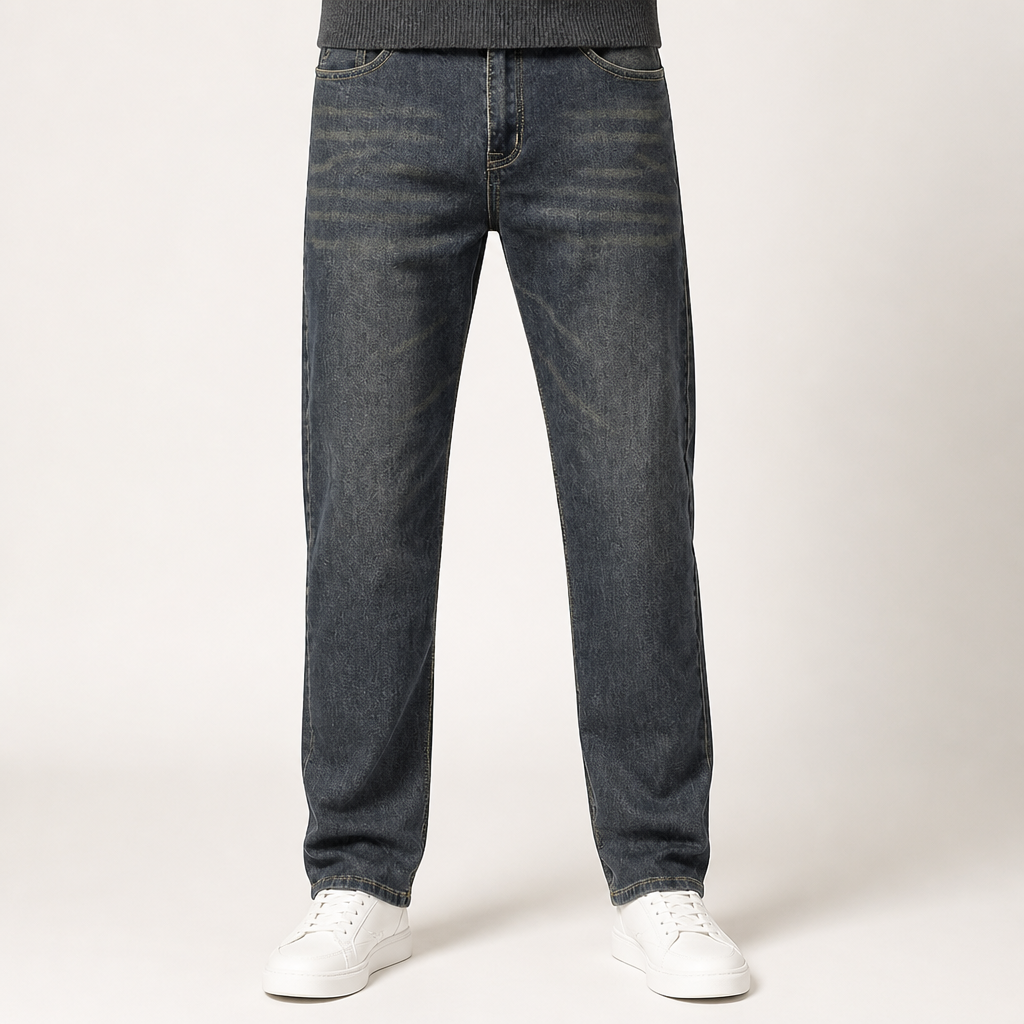 Jules | Mens Straight Leg Loose Washed Retro Jeans, Grey 2