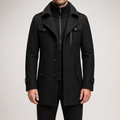 Jules | Mens Wool Double Collar Winter Black Camel Grey Coat, Black