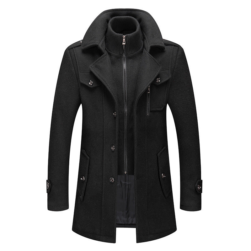 Jules | Mens Wool Double Collar Winter Coat, Black
