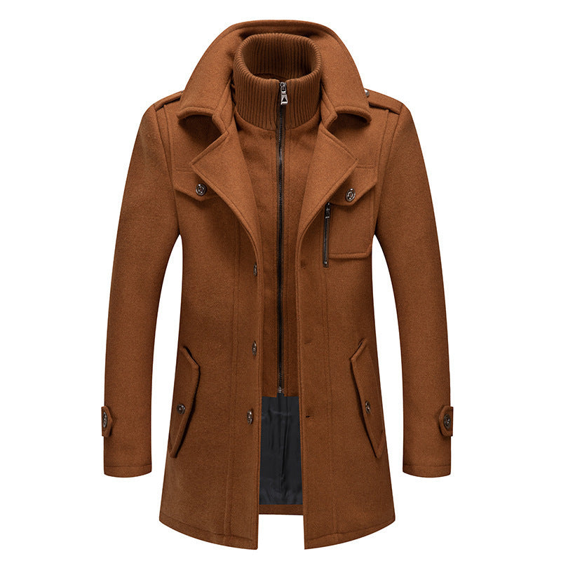 Jules | Mens Wool Double Collar Winter Coat, Camel
