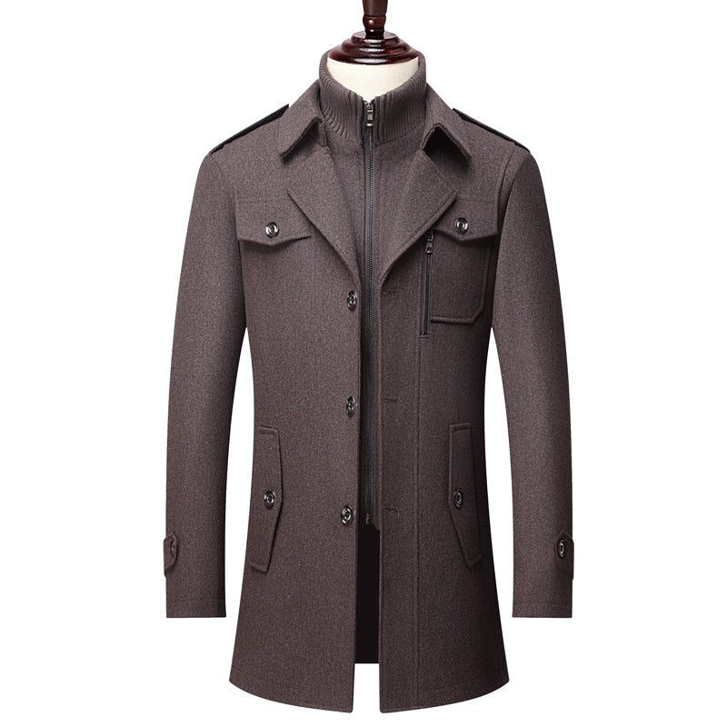 Jules | Mens Wool Double Collar Winter Coat, Coffee