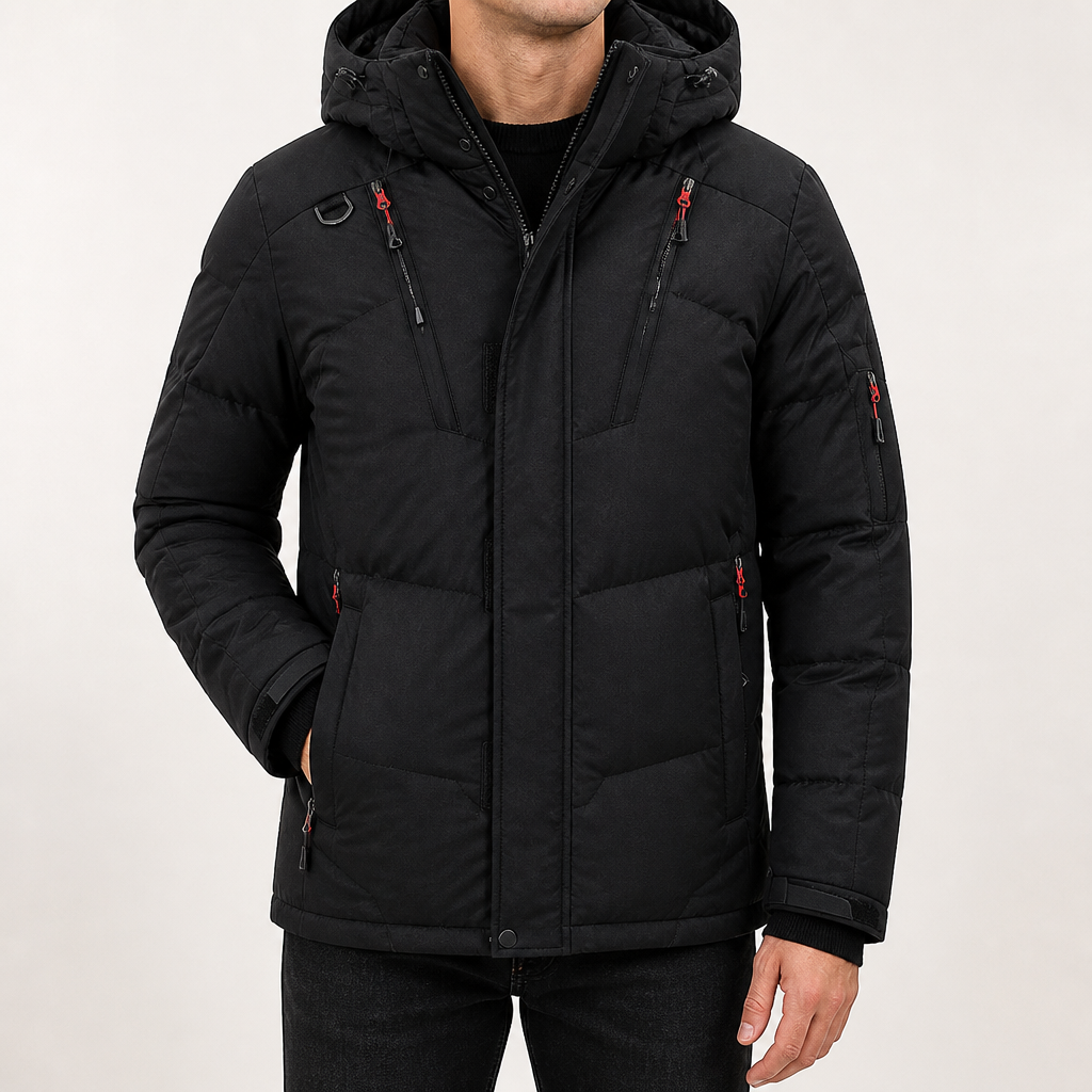Juliette | Mens Puffer Jacket Hooded Padded Warm Winter Coat, Black