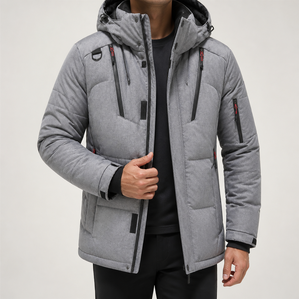 Juliette | Mens Puffer Jacket Hooded Padded Warm Winter Coat, Grey