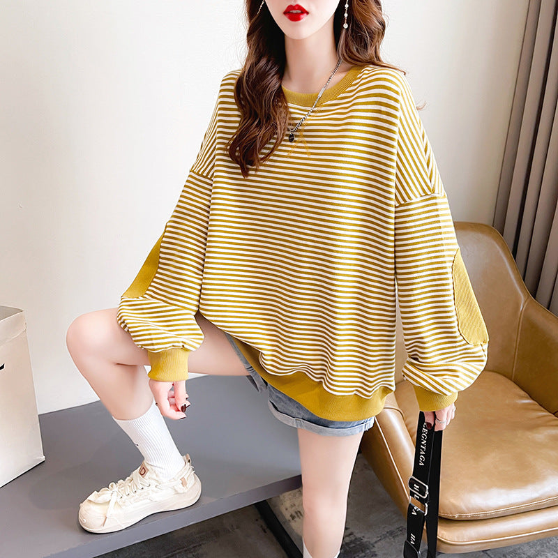 Juno | Womens Striped Long Sleeve Sweatshirt - Yellow