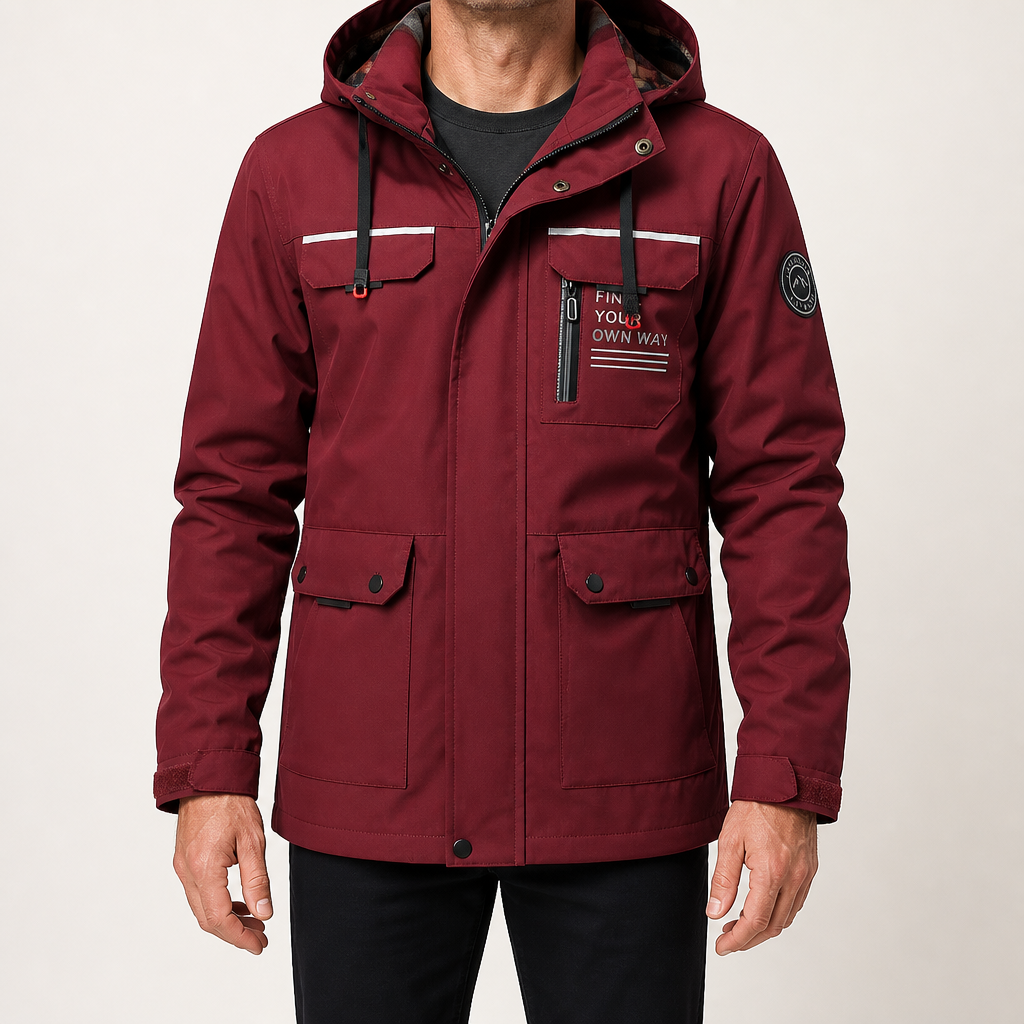 Kaya | Mens Puffer Jacket Plus Size Hooded Padded Warm Winter Coat, Burgundy