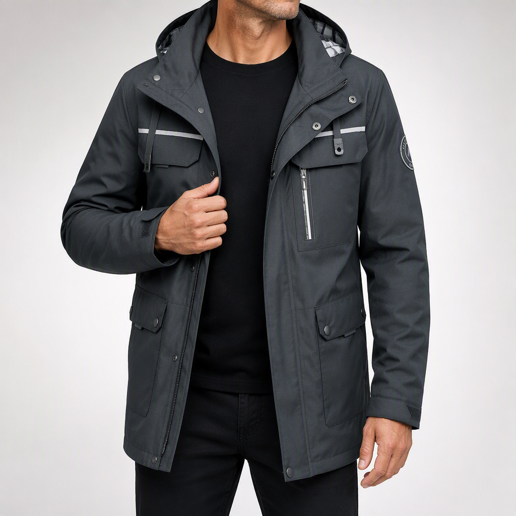 Kaya | Mens Puffer Jacket Plus Size Hooded Padded Warm Winter Coat, Dark Gray