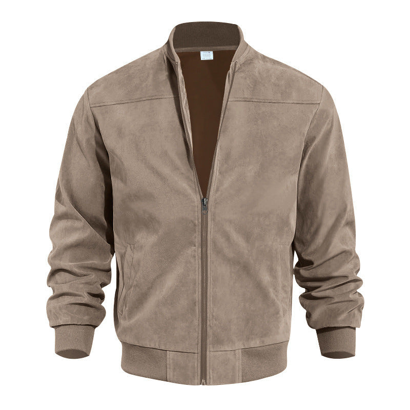 Keir | Mens Cardigan Zip Up Stand Collar Suede Jacket Coat - Brown