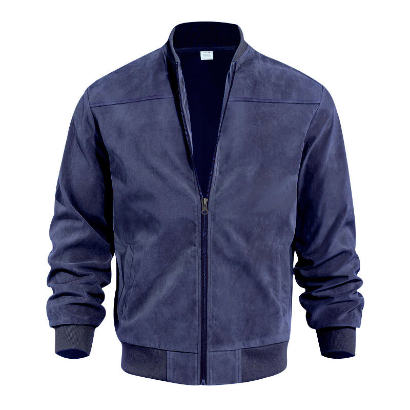 Keir | Mens Cardigan Zip Up Stand Collar Suede Jacket Coat - Navy