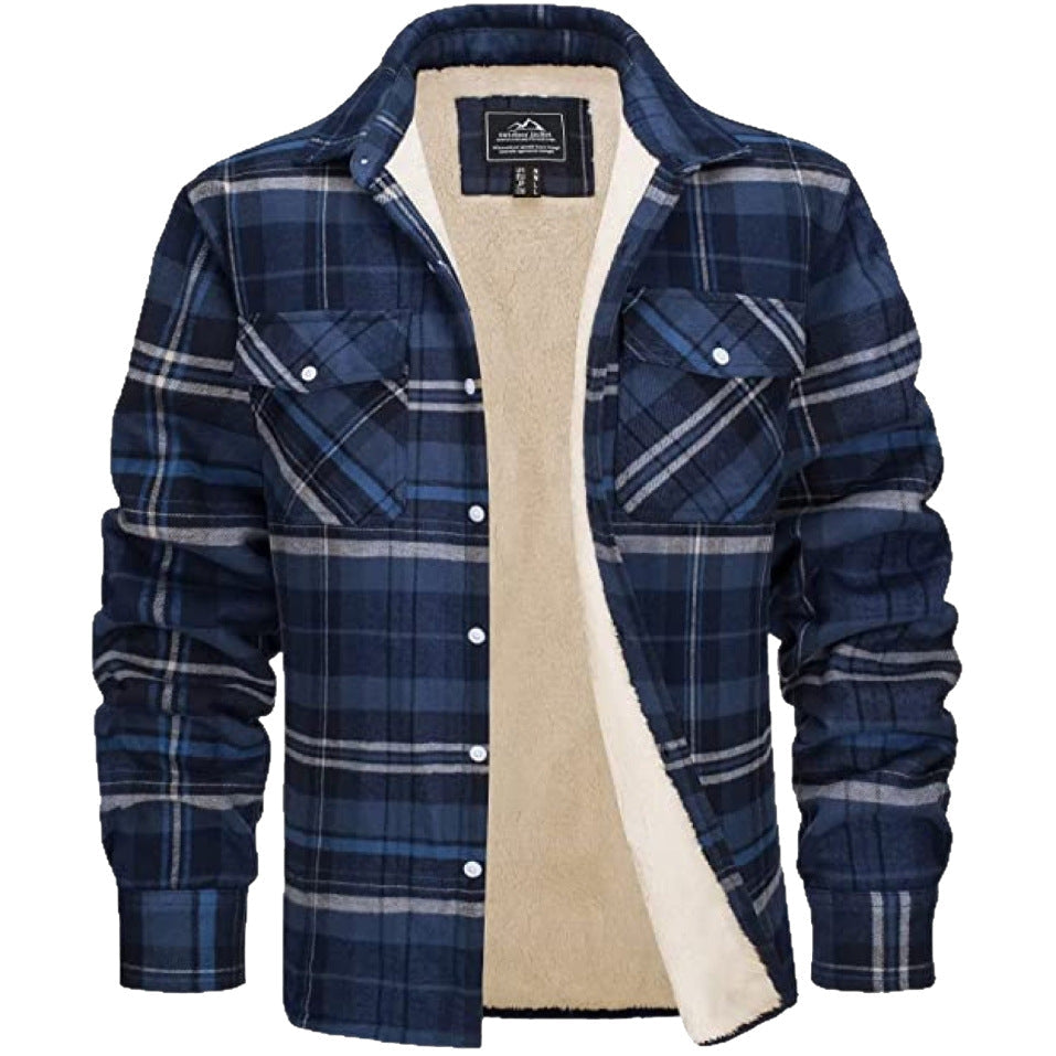 Keir | Mens Flannel Plaid Shirt Jacket, Dark Blue Plaid Fleece Lined