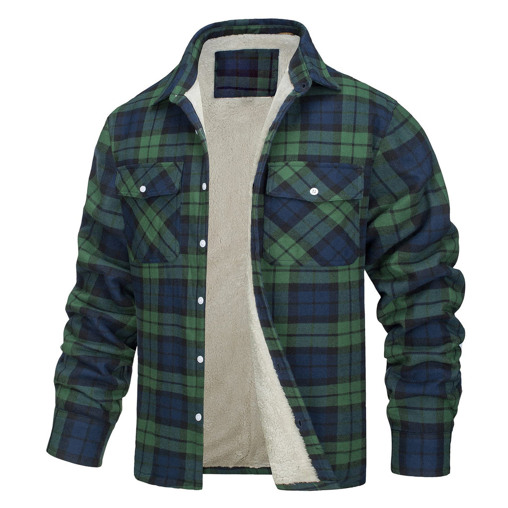 Keir | Mens Flannel Plaid Shirt Jacket, Green Fleece Lined