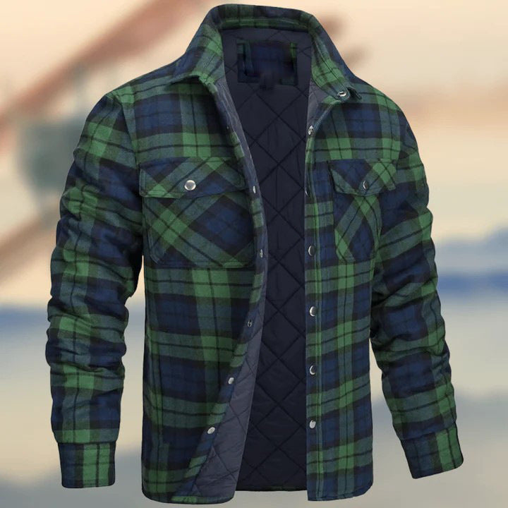 Keir | Mens Flannel Plaid Shirt Jacket, Green Quilted