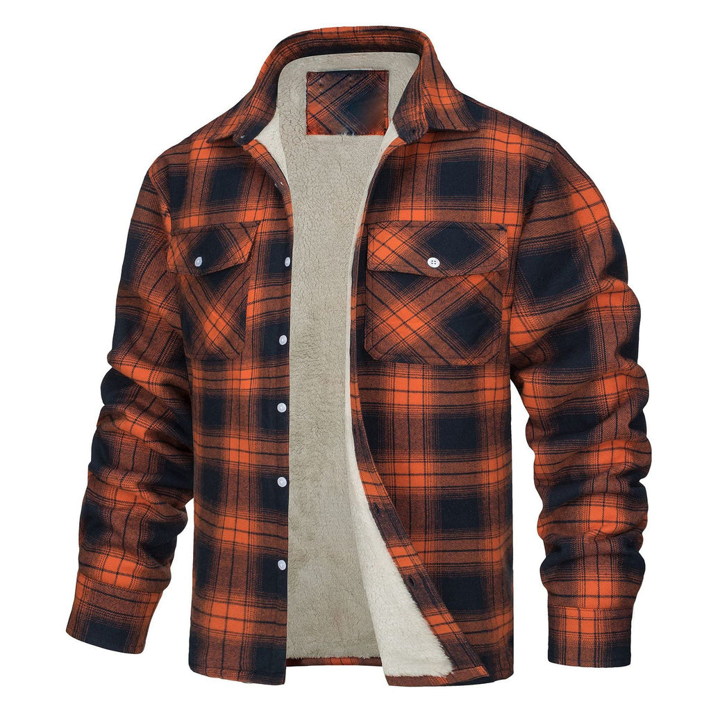 Keir | Mens Flannel Plaid Shirt Jacket, Orange Fleece Lined