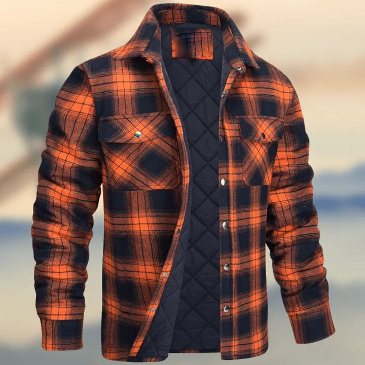 Keir | Mens Flannel Plaid Shirt Jacket, Orange Quilted