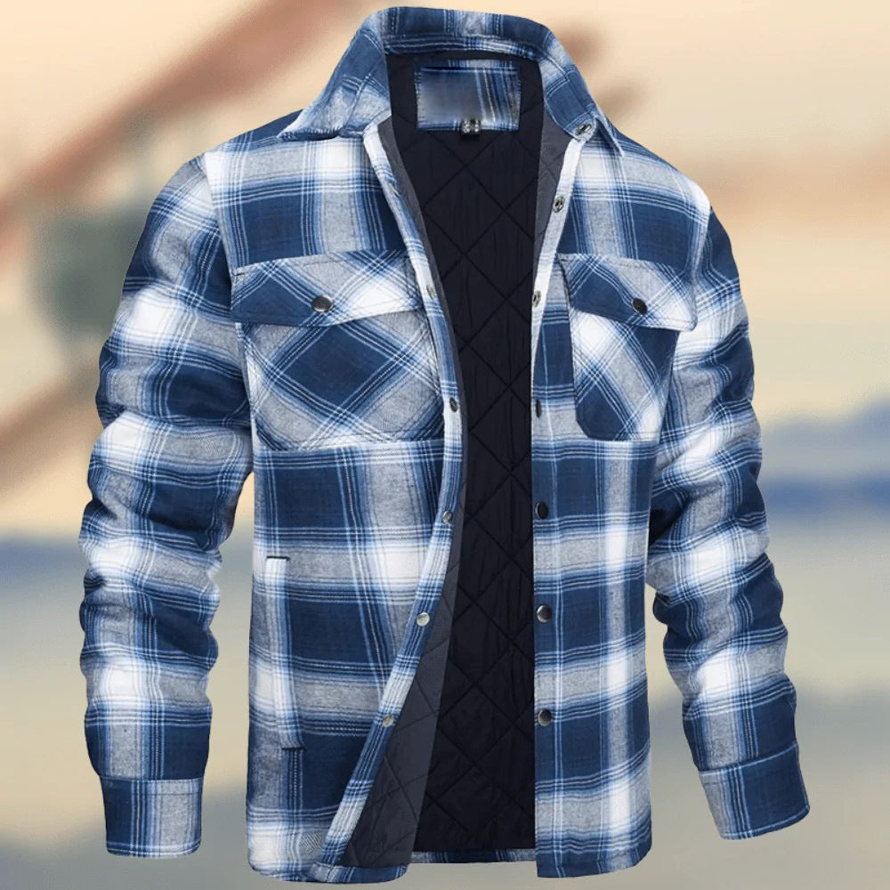 Keir | Mens Flannel Plaid Shirt Jacket, Sky Blue Quilted